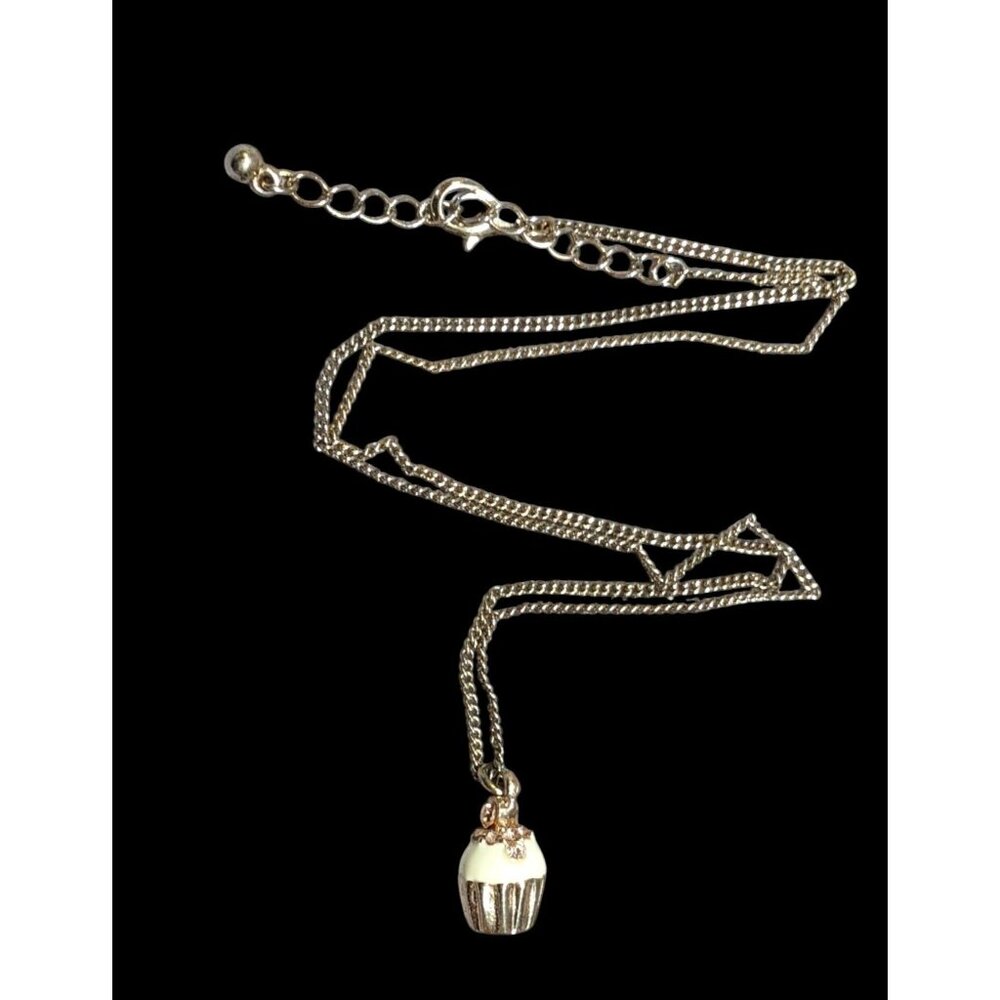 Dainty Rhinestone Cupcake Pendant Necklace Rose Gold Tone